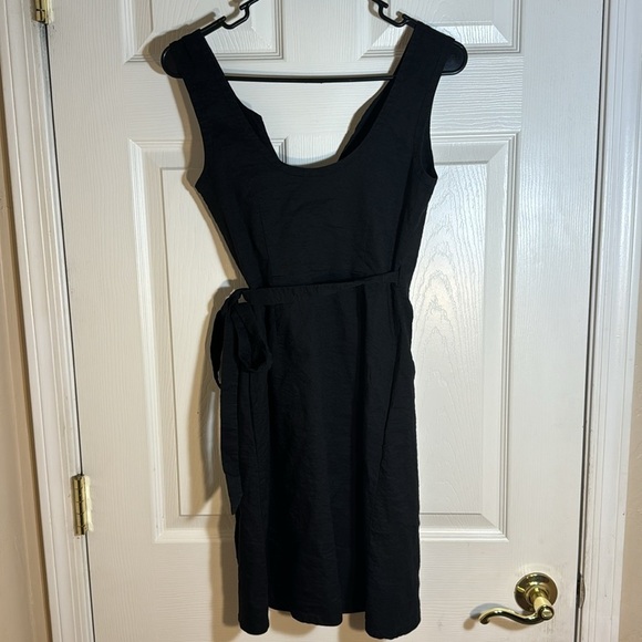 Aday Wind Down Wrap Dress Black Linen Blend Pockets Belted XS - Picture 4 of 9